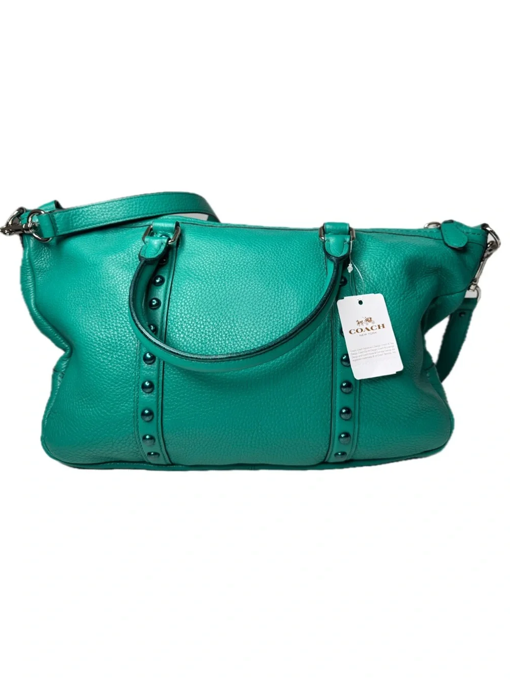 Coach Central Satchel Bag with Enamel Studded Rivets F57513 Grass Green $495 NWT